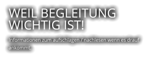 WEIL BEGLEITUNG WICHTIG IST!  Informationen zum aufschlagen / nachlesen wenn es drauf ankommt.